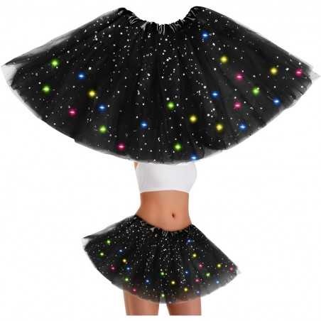 Fusta LED pentru Copii, Tutu de Balet pentru Fetite cu Luminite Multicolore Incorporate, Model Stelute, 30 cm Lungime, Negru