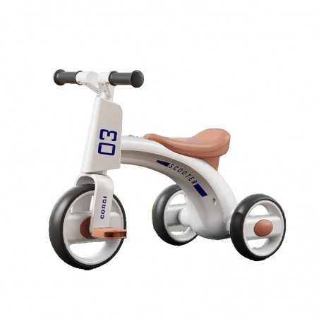 Tricicleta pentru Copii, Exercitiu de Echilibru, pentru 1-6 Ani, Functie de Lumini si Sunete, cu Pedale, Roti Gonflabile, Alb