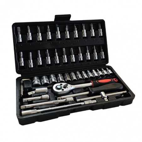 Chei tubulare Set 46 de Piese, Reparatii Auto, Prelungitoare Rigid si Flexibil, Articulatie Cardanica, Antrenor de Forta Glisant