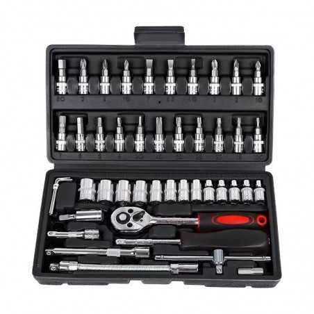 Chei tubulare Set 46 de Piese, Reparatii Auto, Prelungitoare Rigid si Flexibil, Articulatie Cardanica, Antrenor de Forta Glisant