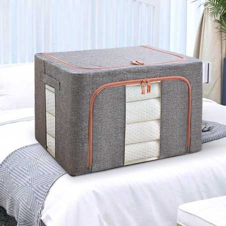 Cutie de depozitare pliabila, Cu fermoar, 100 L, Textil, 60x42x40 cm, Cadru Metalic, Suport Baza din Plastic, Gri