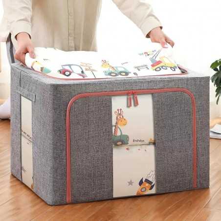 Cutie de depozitare pliabila, Cu fermoar, 100 L, Textil, 60x42x40 cm, Cadru Metalic, Suport Baza din Plastic, Gri