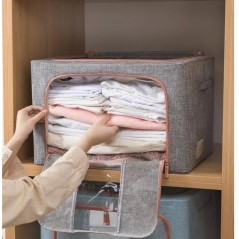 Cutie de depozitare pliabila, Cu fermoar, 66 L, Textil, 50x40x33 cm, Gri, Cadru Metalic, Suport Baza Stabil din Plastic