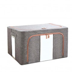 Cutie de depozitare pliabila, Cu fermoar, 66 L, Textil, 50x40x33 cm, Gri, Cadru Metalic, Suport Baza Stabil din Plastic