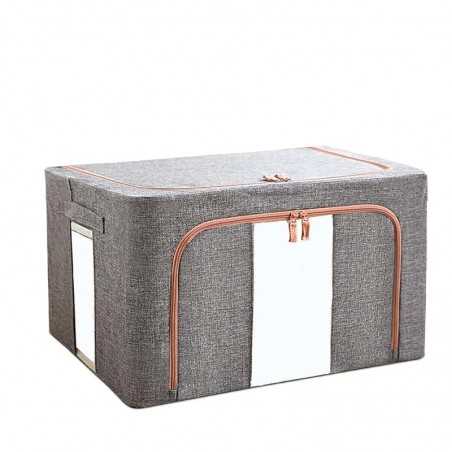 Cutie de depozitare pliabila, Cu fermoar, 66 L, Textil, 50x40x33 cm, Gri, Cadru Metalic, Suport Baza Stabil din Plastic