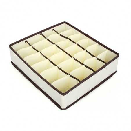 Cutie De Depozitare, Pentru Lenjerie, Sosete Si Sutiene, Material Textil, 24 Compartimente, 32 x 32 x 10 cm, Culoare Bej