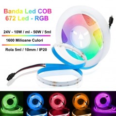 Banda COB 672 Led RGB 24V - 10W/ml - 10mm / Rola -5m