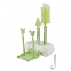Set 7 Piese de Spalat/Uscat Biberoane, Portabil, Suzete, Biberoane, Paie, Cutie Inclusa, 16 x 11 x 5 cm, Model Ursulet, Verde