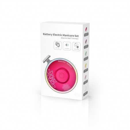 Set Pila Electrica pentru Copii si Bebelusi, ABS, Incarcare USB, Model cu Flori, 6 Accesorii, cu Lumina LED, Fucsia