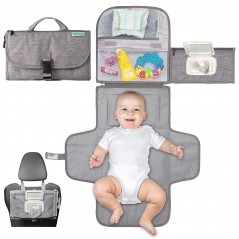 Geanta Multifunctionala, Tip Aleza de Schimbat Scutece, Impermeabila, Panza Oxford, cu Buzunare, 30 x 20 cm, Gri