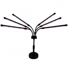 Lampa UV pentru cresterea plantelor, conectare la retea, 30W, 6 capete, 108 LED-uri, ajustabila pana la 68.5 cm, Lumina Alb Mov