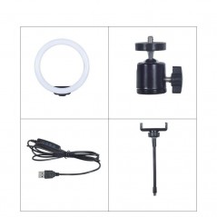 Lampa Circulara RingLight, din ABS, 120 LED-uri, 3 Culori de Lumina, 3 Trepte de Intensitate, Rotire 360, 26 cm Diametru, Negru