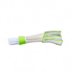 Perie Multifunctionala de Curatare, pentru Ventilatie Auto, Doua Capete, Moale, Microfibra, Alb-Verde, 16.25cm