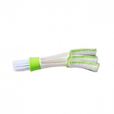Perie Multifunctionala de Curatare, pentru Ventilatie Auto, Doua Capete, Moale, Microfibra, Alb-Verde, 16.25cm