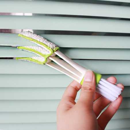 Perie Multifunctionala de Curatare, pentru Ventilatie Auto, Doua Capete, Moale, Microfibra, Alb-Verde, 16.25cm