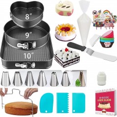 Set de 216 Piese de Copt pentru Prajituri, 3 Tavi de Copt, Nivelator, Forme Cupcake, Pos pentru Ornat cu 7 Capete, Feliator Tort