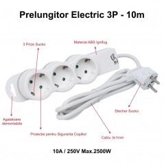 Prelungitor Electric 3 Prize si Protectie Copii, Cablu 3x1mm / 10m