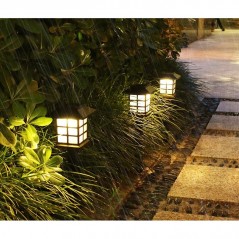 Set 2 Lampa solara Led pentru gradina, Tip felinar, Alb cald