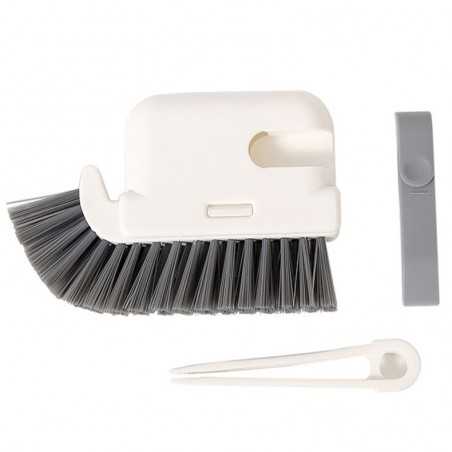 Perie Multifunctionala 3 in 1 de Curatare, pentru Bucatarie, Vesela, Geamuri, Cap Detasabil, 9x15x2.5 cm, Gri
