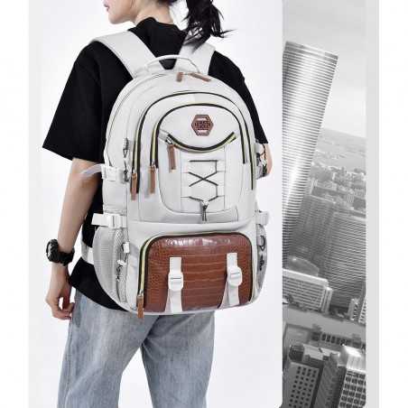 Rucsac Multifunctional pentru Calatorie, pentru Alpinism, Voiaj, Drumetii, din Panza Oxford, 34x16x52 cm, Alb