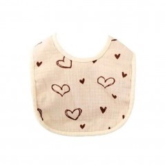 Baveta in Forma de U, din Bumbac, pentru Copii 0-12 Luni, Rezistenta la Apa, cu Capse, Model cu Inimoare, 21x30 cm, Bej