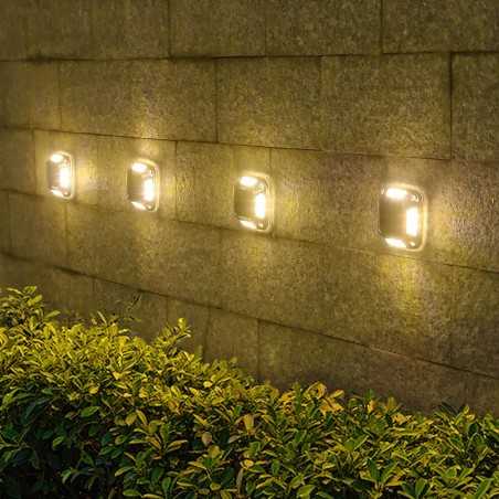 Set 4 Lampi Solare, 8 LED-uri, IP65, din ABS+PC, 6-12 h, Baterie 1.2 V 600 mAh, Montare pe Perete/Pamant, Lumina Alb Cald