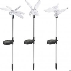 Set 3 Lampi Solare LED tip pasare-fluture-libelula, Inaltime 43 cm, Multicolor