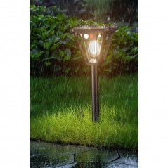 Lampa Solara LED, Tip Felinar, pentru Perete/Sol, 10.8 x 12.3 x 46 cm, 3 Moduri, Lumina Calda, din ABS si PP, Negru