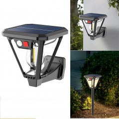 Lampa Solara LED, Tip Felinar, pentru Perete/Sol, 10.8 x 12.3 x 46 cm, 3 Moduri, Lumina Calda, din ABS si PP, Negru