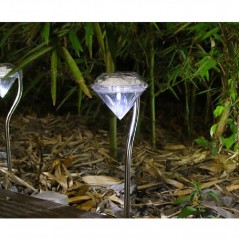 Lampa solara LED pentru Gradina, Set 4 Bucati, Tip Diamant, Inaltime 30 x 9 cm, 2V, ABS, 600mAh, Lumina Alb Rece, Argintiu