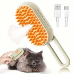 Perie cu Abur pentru Animale de Companie, Indeparteaza Parul, Curatare, Incarcare USB-C, Maner Rotativ 360, 12 x 6.5 cm