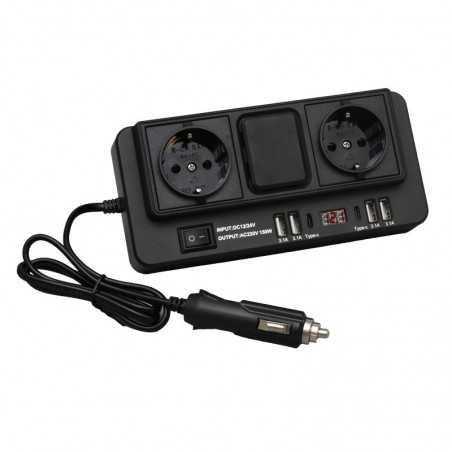 Invertor Auto de Tensiune 150W - 12/24V DC la 2 x 220V AC cu 4 x Usb 3.1 si 2 x Tip C