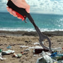 Cleste pentru Colectarea Deseurilor, din Metal si Plastic, 30 cm, Fara Maini Murdare, Negru/Rosu