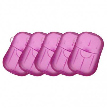 5 x Mini Cutie de Sapun din Hartie, de Unica Folosinta, Portabila, Potrivit pentru Calatorii, 100 buc, Roz
