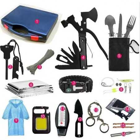 Kit Supravietuire Multifunctional, Instrumente Profesionale, Sub Forma de Trusa, pentru Camping si Aventuri in Aer Liber
