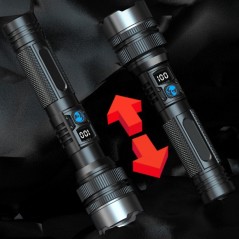 Lanterna LED Lumina Alba, Lanterna cu Zoom Telescopic, Baterie externa, din Aluminiu + ABS, 1800 mAh, 17 x 4 x 3 cm, Negru