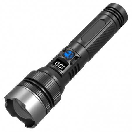 Lanterna LED Lumina Alba, Lanterna cu Zoom Telescopic, Baterie externa, din Aluminiu + ABS, 1800 mAh, 17 x 4 x 3 cm, Negru