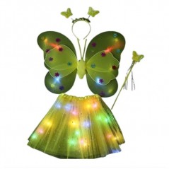 Costum Fluturas Aripi Modelabile Luminoase pentru Copii, Fusta din Tul cu Lumini, Bagheta si Bentita, Marime universala, Galben