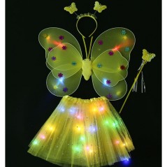 Costum Fluturas Aripi Modelabile Luminoase pentru Copii, Fusta din Tul cu Lumini, Bagheta si Bentita, Marime universala, Galben