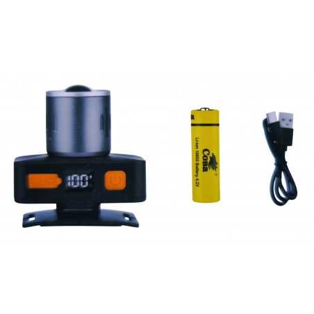 Lanterna de cap cu LED LASER, Display nivel încărcare, acumulator Li-Ion 18650, încărcare USB