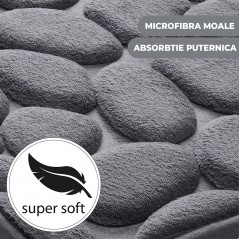 Covoras pentru Baie Antiderapant, Uscare Rapida, Model 3D Piatra, 40x60 cm, Gri
