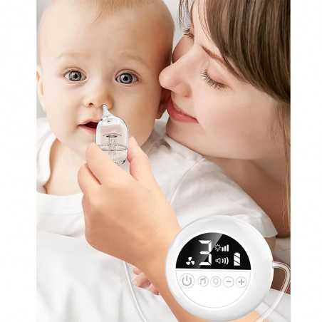 Aspirator Nazal Electric pentru Copii si Bebelusi, 9 Trepte de Aspiratie, 3 Capete de Silicon, 2500 mAh, Lumini, Display