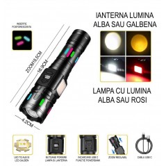 Lanternă LED Laser TG Puternică 2 în 1 W-925, Zoom Reglabil, Acumulator 18650, Inserții Fosforescente, Magnetică