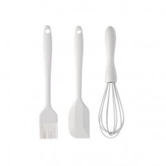 Set 3 Ustensile de Bucatarie, din Silicon+Inox, Termorezistente, Antiaderente, 20 x 13 x 3 cm, Alb Ivory