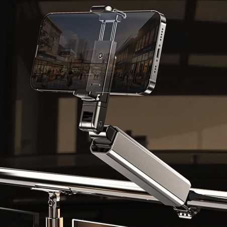 Suport pentru Telefon Mobil, Portabil, Pliabil, Telescopic, Rotativ, din Plastic, Gri