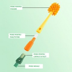Perie 5 in 1 de Curatat Pahare, Cani, Sticle, cu Maner Lung, Accesorii pentru Spalarea Paielor si Capacelor, Usor de Agatat