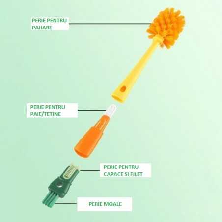 Perie 5 in 1 de Curatat Pahare, Cani, Sticle, cu Maner Lung, Accesorii pentru Spalarea Paielor si Capacelor, Usor de Agatat