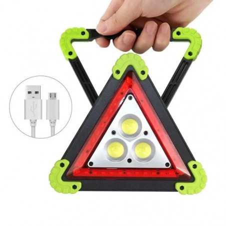 Triunghi Multifunctional de Avertizare, Lanterna LED, 800 lm, Functie Incarcare Telefon, USB si Micro USB, COB, Verde