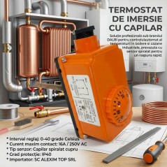 Termostat de Imersie Reglabil 0-90°C cu Sondă pentru Boiler 16A 250V – IMIT TC2 1750