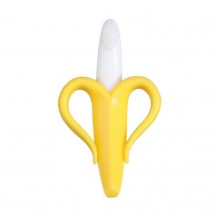 Jucarie dentitie bebelusi, banana, cu manere de prindere, material silicon non-toxic, fara miros